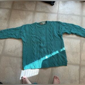 Aran Wool Teal Cable Knit Sweater